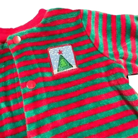 Carter's Christmas Pajamas Green/Red Striped Unisex 0-3 mo - Picture 2 of 4